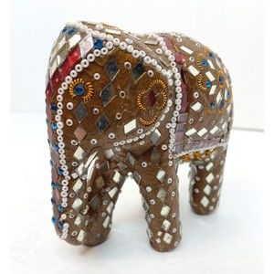 Circus Elephant Jeweled Beaded Chained Decorative Collectible 4” X 4”Figurine